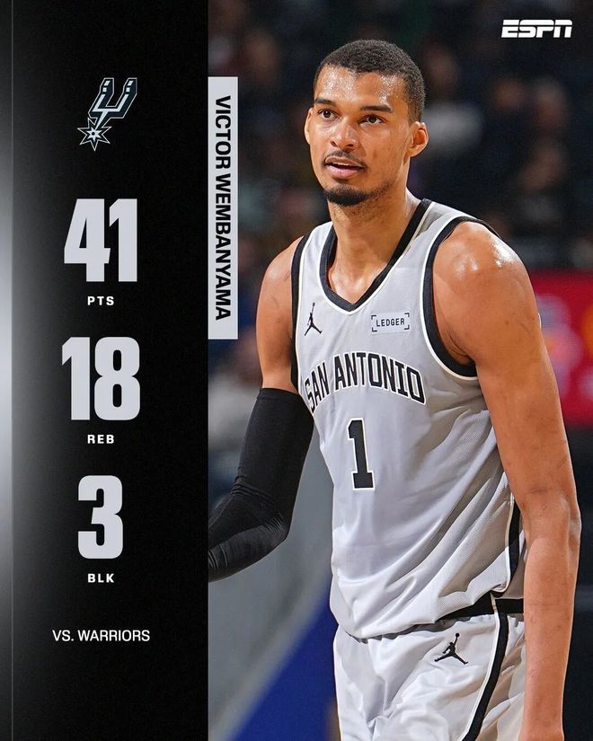 文班亚马连续两场40+两双创马刺队史纪录，成N